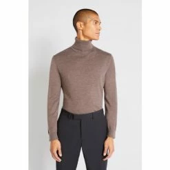 Moss Bros Brown Merino Roll Neck Jumper