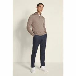 Moss Bros Moss Latte Merino-Blend Zip-Neck Jumper -Moss Bros shop unnamed file 1239