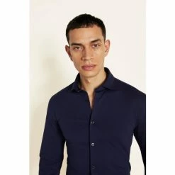 Alternative view of Moss Bros Moss Slim Fit Navy Comfort Stretch Single Cuff Shirt