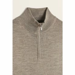 Moss Bros Moss Latte Merino-Blend Zip-Neck Jumper -Moss Bros shop unnamed file 1241