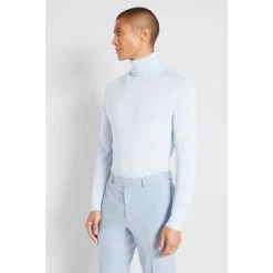 Moss Bros Glacier Blue Merino Roll Neck Jumper