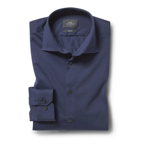 Moss Bros Moss Slim Fit Navy Comfort Stretch Single Cuff Shirt 3 Moss Bros Moss Slim Fit Navy Comfort Stretch Single Cuff Shirt - Image 3