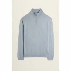 Moss Bros Moss Duck Egg Blue Merino Zip-Neck Jumper -Moss Bros shop unnamed file 1254