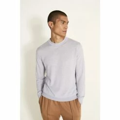 Moss Bros Moss Glacier Grey Superfine Crew Neck Jumper