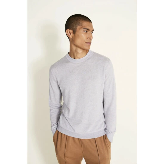 Moss Bros Moss Glacier Grey Superfine Crew Neck Jumper 1 Moss Bros Moss Glacier Grey Superfine Crew Neck Jumper