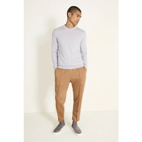 Moss Bros Moss Glacier Grey Superfine Crew Neck Jumper 2 Moss Bros Moss Glacier Grey Superfine Crew Neck Jumper - Image 2