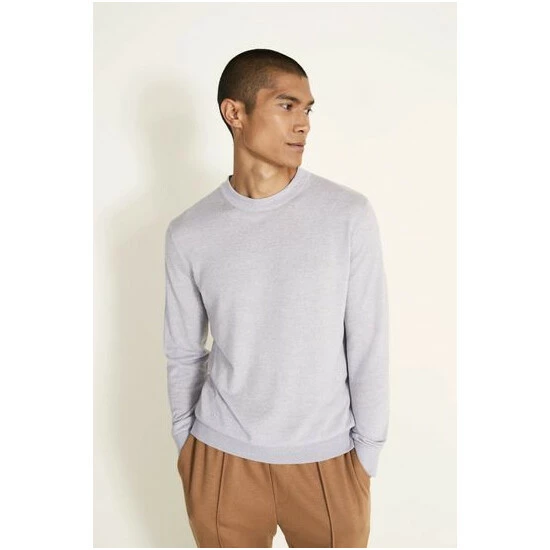 Moss Bros Moss Glacier Grey Superfine Crew Neck Jumper 4 Moss Bros Moss Glacier Grey Superfine Crew Neck Jumper - Image 4