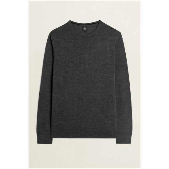 Moss Bros Moss Charcoal Merino Blend Crew-Neck Jumper 6 Moss Bros Moss Charcoal Merino Blend Crew-Neck Jumper - Image 6