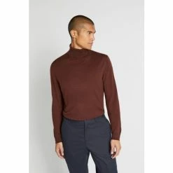Moss Bros Red Wine Merino Roll Neck Jumper
