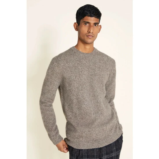 Moss Bros Moss Mocha Mohair Chunky Crew Neck Jumper 1 Moss Bros Moss Mocha Mohair Chunky Crew Neck Jumper
