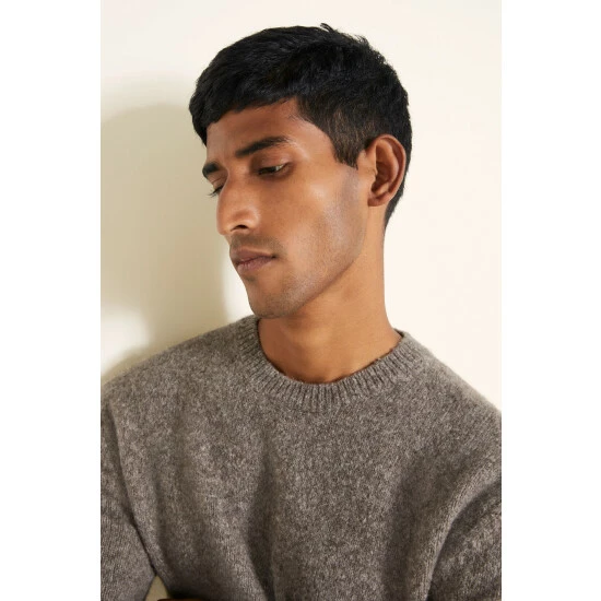 Moss Bros Moss Mocha Mohair Chunky Crew Neck Jumper 3 Moss Bros Moss Mocha Mohair Chunky Crew Neck Jumper - Image 3