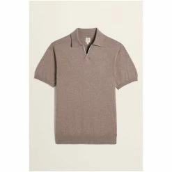 Moss Bros Moss Light Brown Cotton-Cashmere V-Neck Skipper Jumper -Moss Bros shop unnamed file 1289