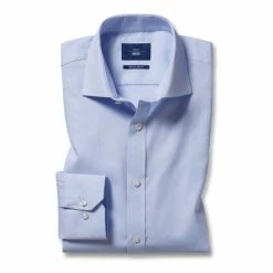 Alternative view of Moss Bros Moss REGULAR Tailored Fit Sky Single Cuff Dobby Shirt