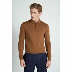 Moss Bros Brown Tobacco Merino Blend Polo