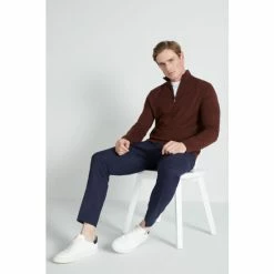 Alternative view of Moss Bros Red Wine Merino Zip Neck Jumper
