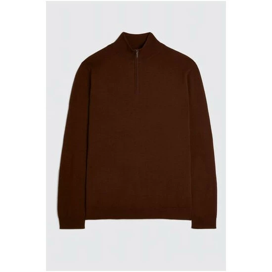 Moss Bros Red Wine Merino Zip Neck Jumper 3 Moss Bros Red Wine Merino Zip Neck Jumper - Image 3