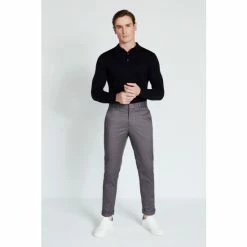 Moss Bros Moss Navy Merino Blend Long-Sleeve Polo Shirt