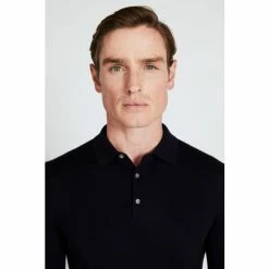 Moss Bros Moss Navy Merino Blend Long-Sleeve Polo Shirt 8 Moss Bros Moss Navy Merino Blend Long-Sleeve Polo Shirt -Moss Bros shop unnamed file 1298