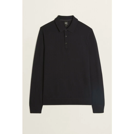 Moss Bros Moss Navy Merino Blend Long-Sleeve Polo Shirt 4 Moss Bros Moss Navy Merino Blend Long-Sleeve Polo Shirt - Image 4