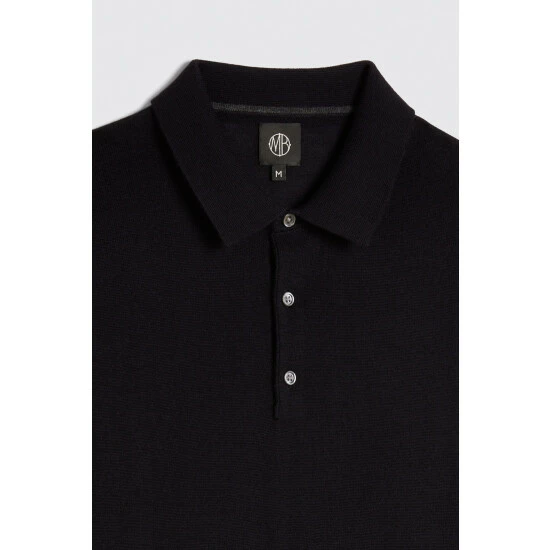 Moss Bros Moss Navy Merino Blend Long-Sleeve Polo Shirt 5 Moss Bros Moss Navy Merino Blend Long-Sleeve Polo Shirt - Image 5
