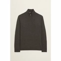 Moss Bros Moss Highland Peat Merino Blend Zip Neck Jumper