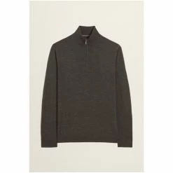Moss Bros Moss Highland Peat Merino Blend Zip Neck Jumper -Moss Bros shop unnamed file 1304
