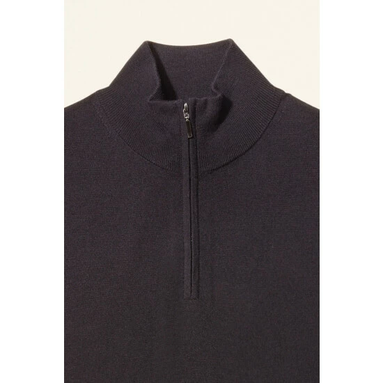 Moss Bros Moss Navy Merino Zip Neck Jumper 4 Moss Bros Moss Navy Merino Zip Neck Jumper - Image 4