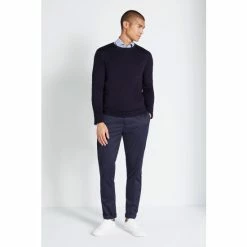 Alternative view of Moss Bros Moss Navy Blue Merino Crew Neck Jumper