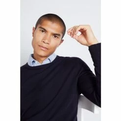 Moss Bros Moss Navy Blue Merino Crew Neck Jumper 7 Moss Bros Moss Navy Blue Merino Crew Neck Jumper -Moss Bros shop unnamed file 1312