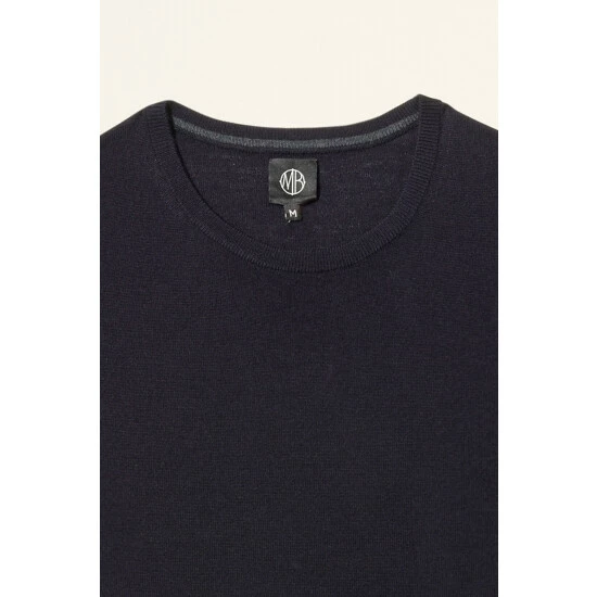 Moss Bros Moss Navy Blue Merino Crew Neck Jumper 4 Moss Bros Moss Navy Blue Merino Crew Neck Jumper - Image 4