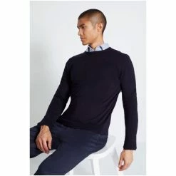 Moss Bros Moss Navy Blue Merino Crew Neck Jumper 9 Moss Bros Moss Navy Blue Merino Crew Neck Jumper -Moss Bros shop unnamed file 1314