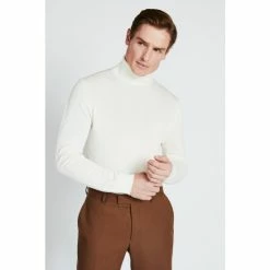 Moss Bros Moss Winter White Merino Roll Neck Jumper