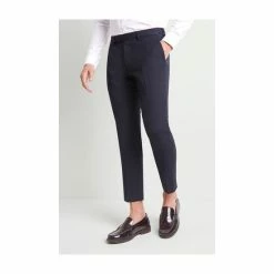 Moss Bros Moss Skinny Fit Machine Washable Navy Cropped Trousers With Stretch