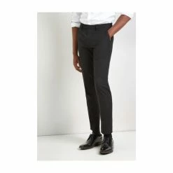 Moss Bros Moss Skinny Fit Machine Washable Black Plain Trousers