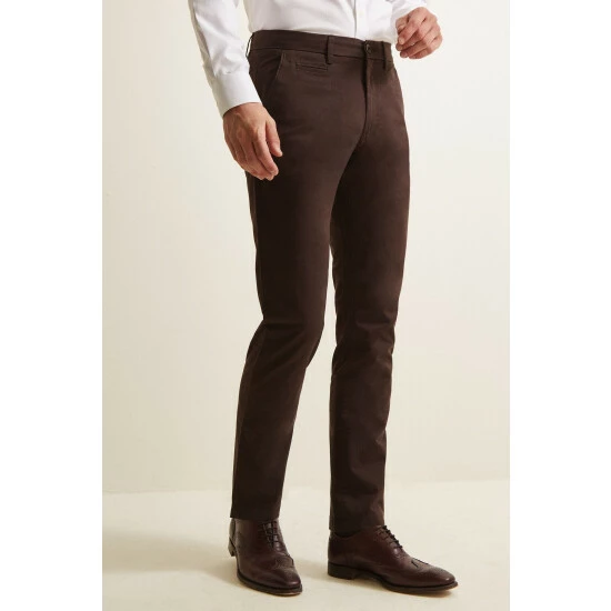 Moss Bros Moss Tailored Fit Chocolate Brown Stretch Chino Trousers 1 Moss Bros Moss Tailored Fit Chocolate Brown Stretch Chino Trousers