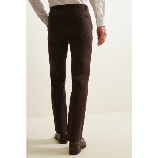 Moss Bros Moss Tailored Fit Chocolate Brown Stretch Chino Trousers 2 Moss Bros Moss Tailored Fit Chocolate Brown Stretch Chino Trousers - Image 2