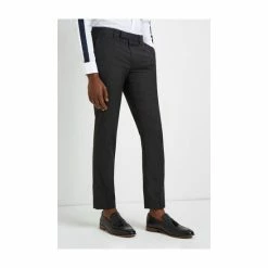 Moss Bros Moss Slim Fit Machine Washable Charcoal Plain Trousers With Stretch