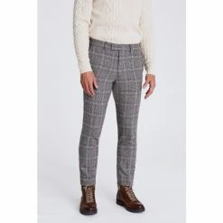 Moss Bros Slim Fit Tobacco Brown Check Tweed Trousers