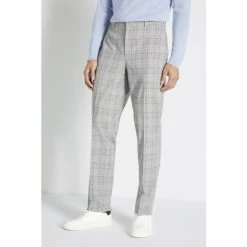 Moss Bros Moss Tailored Fit Grey, Navy Blue, Brown Check Trousers