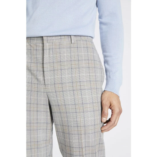 Moss Bros Moss Tailored Fit Grey, Navy Blue, Brown Check Trousers 3 Moss Bros Moss Tailored Fit Grey, Navy Blue, Brown Check Trousers - Image 3