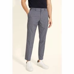 Moss Bros Blue Slim Fit Micro Check Trousers