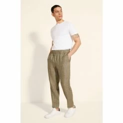 Moss Bros Moss Green Linen Drawstring Trousers
