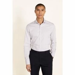 Moss Bros Slim Fit Grey Pinpoint Oxford Non-Iron Shirt