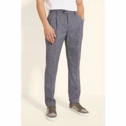 Moss Bros Moss Tailored Fit Mid Blue Puppytooth Suit: Trousers