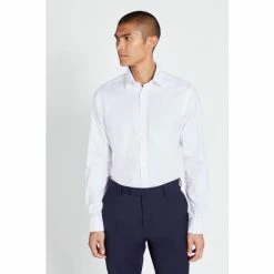 Moss Bros Moss Tailored Fit White Double Cuff Textured Zero Iron Shirt