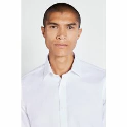 Alternative view of Moss Bros Moss Tailored Fit White Double Cuff Textured Zero Iron Shirt