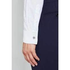 Moss Bros Moss Tailored Fit White Double Cuff Textured Zero Iron Shirt -Moss Bros shop unnamed file 149