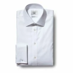 Moss Bros Moss Tailored Fit White Double Cuff Textured Zero Iron Shirt -Moss Bros shop unnamed file 150