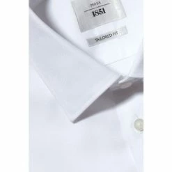 Moss Bros Moss Tailored Fit White Double Cuff Textured Zero Iron Shirt -Moss Bros shop unnamed file 151