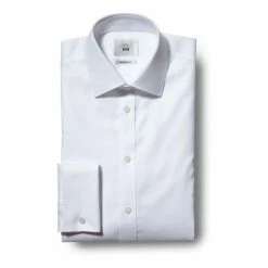 Moss Bros Moss Tailored Fit White Double Cuff Textured Zero Iron Shirt -Moss Bros shop unnamed file 152
